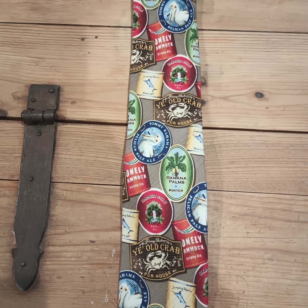 Tommy Bahama 100% Silk Pub Signs, Beer Labels, and Coastal Brewery Motif Tie